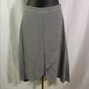 LOFT Black & White Gingham Plaid Faux Wrap Midi Skirt